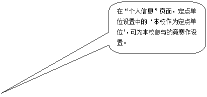 圆角矩形标注: 在“个人信息”页面,定点单位设置中的‘本校作为定点单位’,可为本校参与的竞赛作设置。